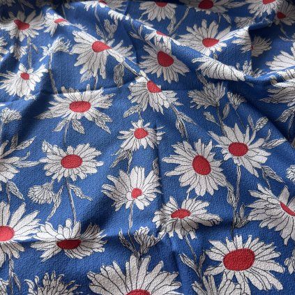 Retro krep s květy, bavlna