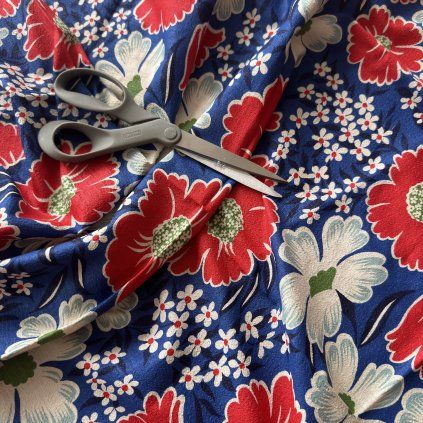 Retro krep s květy, bavlna