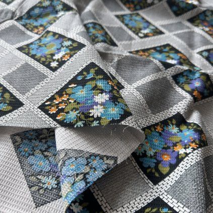 Retro vafle květy/kostky, bavlna