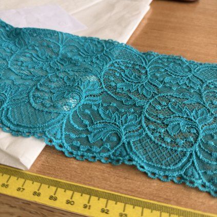Tyrkysová pružná krajka Tylex 15,5 cm