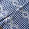 Plátno retro kostka / květy modré, bavlna