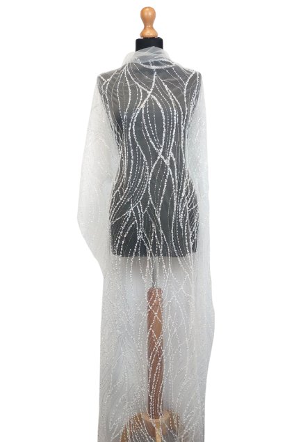 Svatební vyšívaný tyl Liv ivory