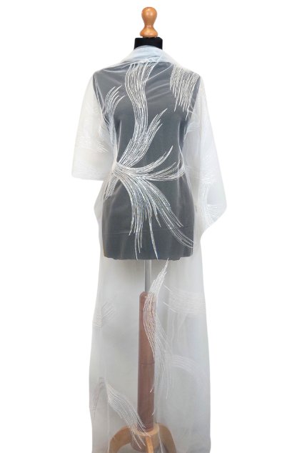 Svatební vyšívaný tyl Wind ivory