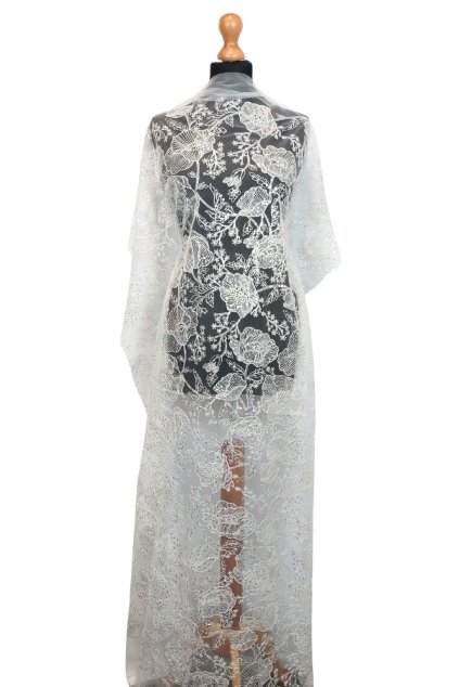 Svatební vyšívaný tyl Poppy ivory