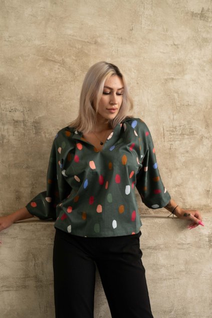 Bavlněná halenka | Punťa zelená (Velikost 44-46)