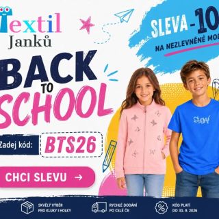👗👖Nový outfit do nového školního se slevou 10 %. Zadej v košíku na textiljanku.cz promokód BTS26 a užij si výhodný nákup....