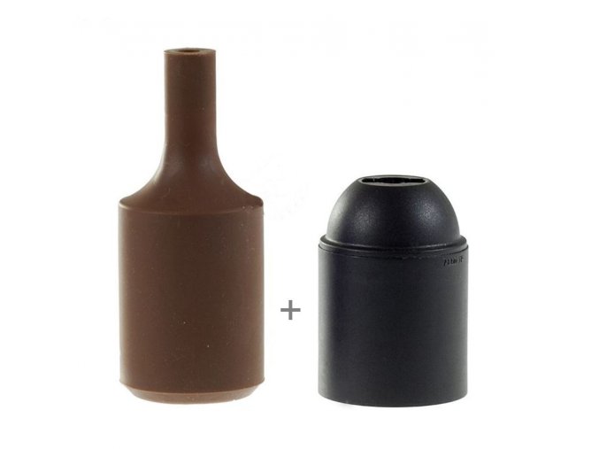 Silikonový návlek s plastovou objímkou E27   - HNĚDÝ