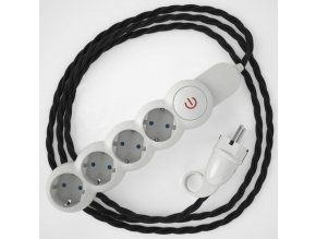 Prodlužovací 4 zásuvka + černý splétaný kabel
