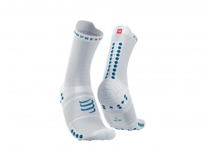 pro racing socks v4 run high white fjord blue