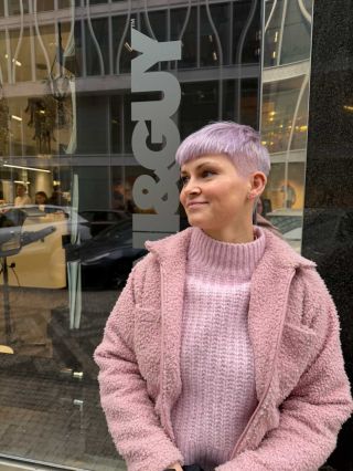 Precision lightening followed by bespoke toning to achieve this soft pastel lilac finish, complemented by a tailored,...