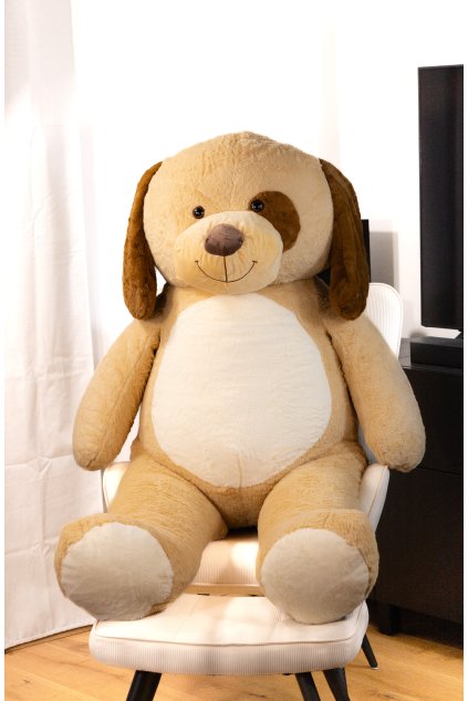 Velký plyšový pes 160 cm – BÉŽOVĚ HNĚDÝ