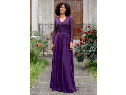 Dlouhé fialové šaty s krajkou Christian Koehlert