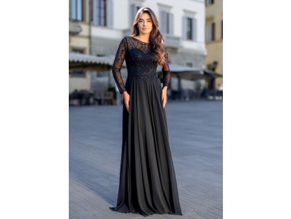 Dlouhé černé šaty s krajkou Christian Koehlert