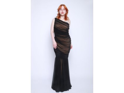 Dlouhé černé šaty na jedno rameno Norma Kamali