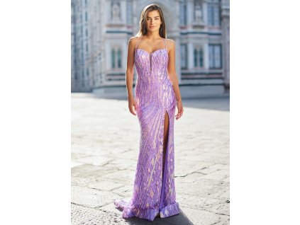 Dlouhé fialové třpytivé šaty Christian Koehlert