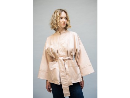 PUDROVÉ KIMONO Z BAVLNĚNÉHO KEPRU