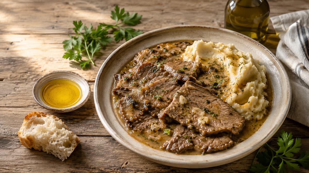 Sofrito: hovězí na bílém víně a česneku, tradiční recept z Korfu