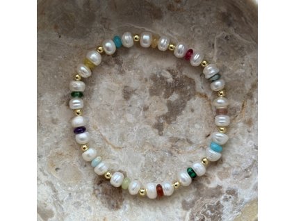 Náramek - Pearl & Rainbow Gems
