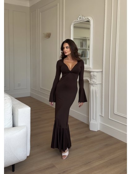 Uplé dlouhé hnědé šaty Sienna