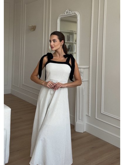 Lněné šaty Natural s černými detaily