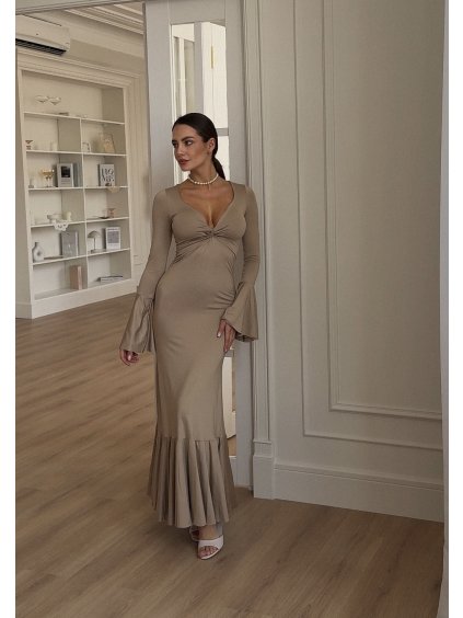 Uplé dlouhé béžové šaty Sienna