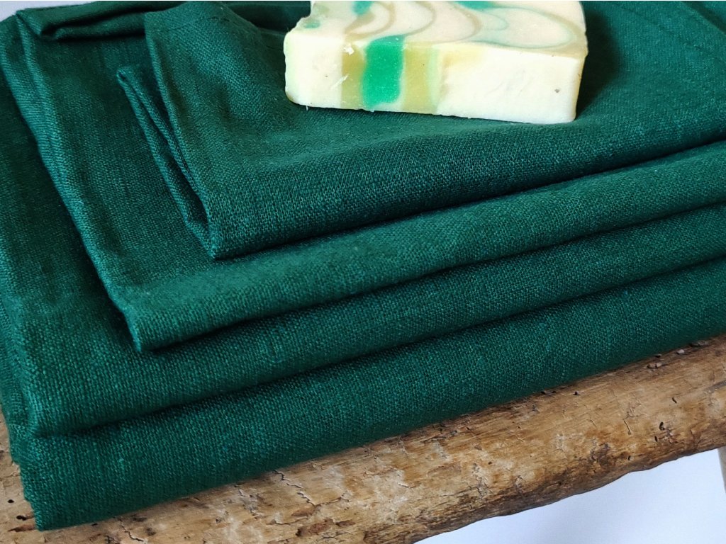 sötétzöld lenvászon törölköző garnitúra