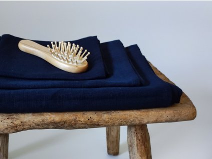 sötétkék lenvászon törölköző szett