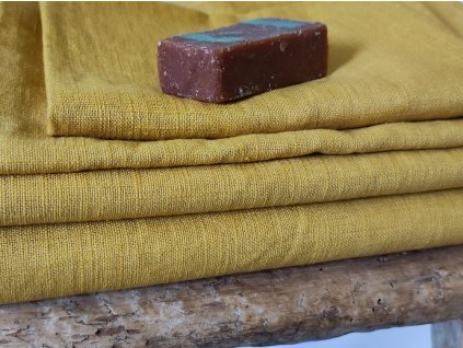 okkersárga lenvászon törölköző garnitúra