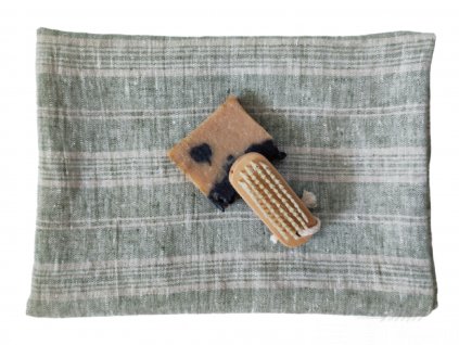 fakózöld fehér csíkos luxus lenvászon törölköző