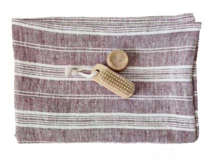 bordó fehér csíkos nagyméretű len törölköző