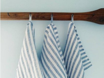 3db finom világoskék-fehér csíkos len kéztörlő