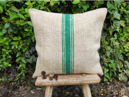 Zöld csíkos régi vászon párna