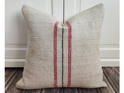 piros fekete csíkos zsákvászon párnahuzat 45x45