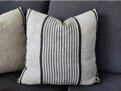 feket csíkos európai lenvászon párnahuzat