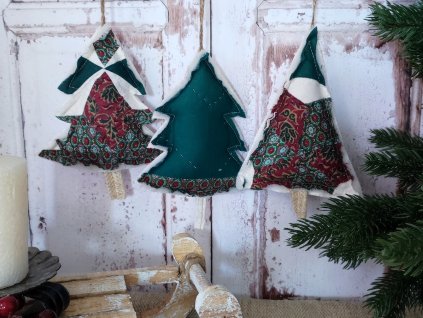 3db textil akasztós fenyőfa karácsonyi dekor