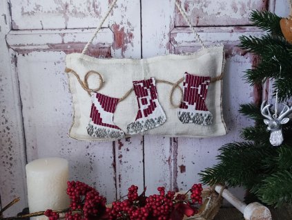 karácsonyi kismérető dekor párnácska mini szőttes mikulás zokinnakl
