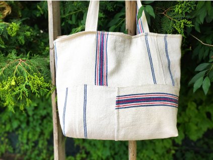Csíkos zsákvászon shopper táska