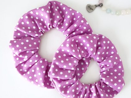 Lila pöttyös scrunchie - Anya lánya pamut hajgumi szett