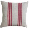 kender-pamut vászon párnahuzat piros csíkokkal elöl, hátul lenvászonnal, cipzáras