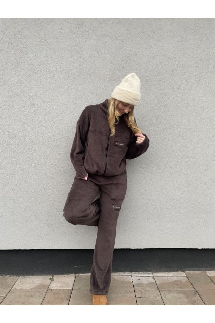 Dámske fleecové tepláky wide leg "Aprés ski" brown