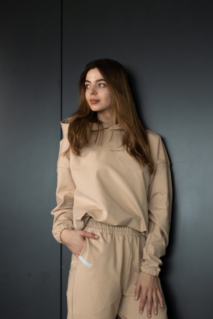 Dámska oversize mikina z tenkej bavlny s kapucňou "Thin" sand