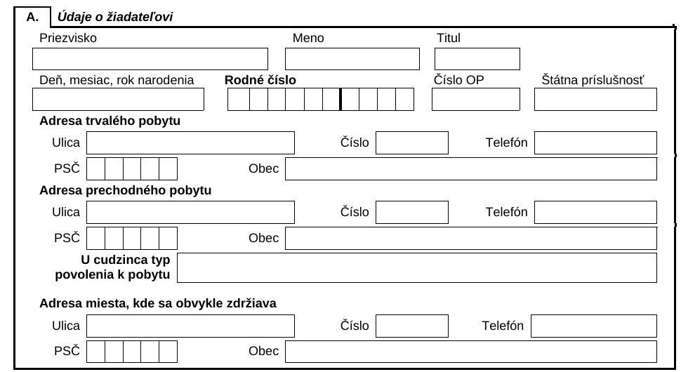 Časť A formulára – údaje o žiadateľovi o integrovaný posudok.