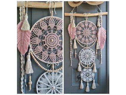 Boho dekorace Růžový sen  Lapač snů – ručně vyráběná dekorace