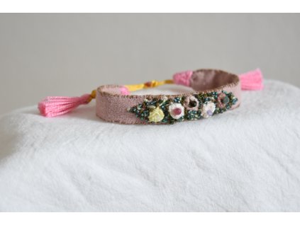 Zahrada - vyšívaný náramek s korálky - smaragd, obsidián, ametyst, turmalín, křišťál