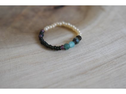 Prstýnek - smaragd, obsidián, angelit