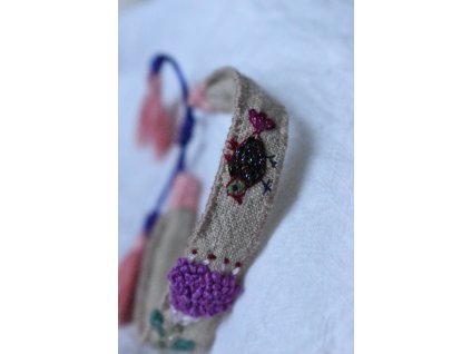 Romantica - náramek s květinou a ptáčkem (len)