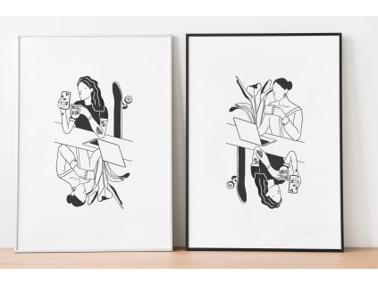 Black picture frame png mockup leaning against white wall