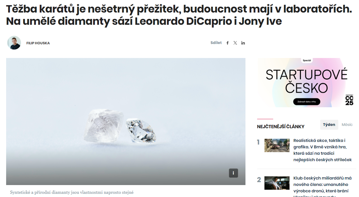 Těžba karátů je nešetrný přežitek, budoucnost mají v laboratořích. Na umělé diamanty sází Leonardo DiCaprio i Jony Ive