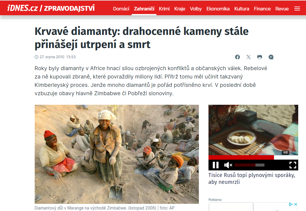 Krvavé diamanty: drahocenné kameny stále přinášejí utrpení a smrt