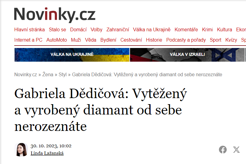 Novinky.cz_Gabriela Dědičová: Vytěžený a vyrobený diamant od sebe nerozeznáte